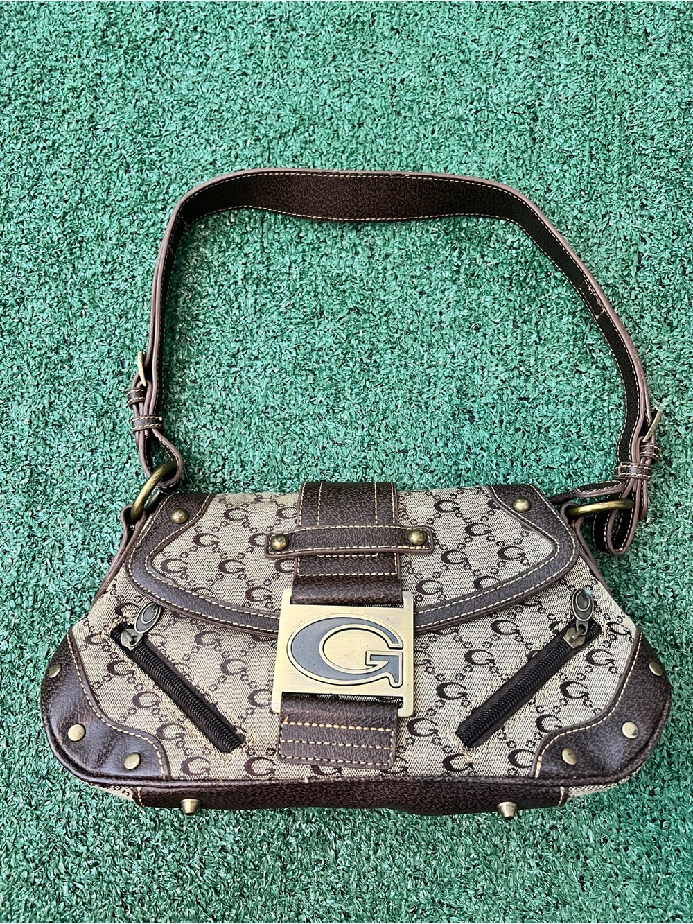 Vintage Guess Inspired G by Glo Monogram G Buckle Handbag Leather Accents Y2K